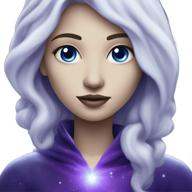 white skinned mystical woman with sparkling galaxy hair with moon and stars in purple and blue shades emoji