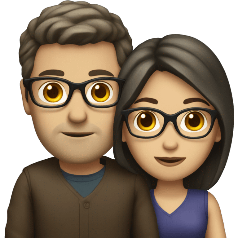 Caucasian couple with dark hair and glasses emoji