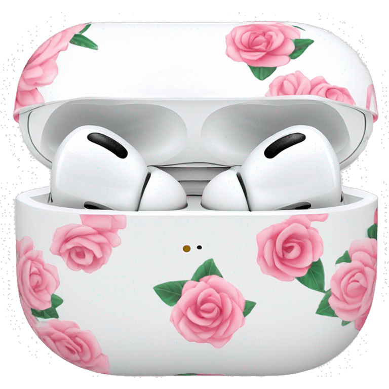 AirPods Pro in floral case white with pink roses emoji