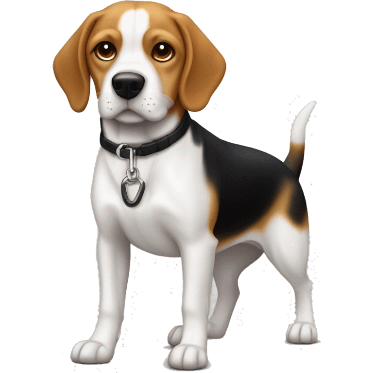 Chien beagle croisé avec un labrador noir avec une tache sur la poitrine et un colliervert  emoji