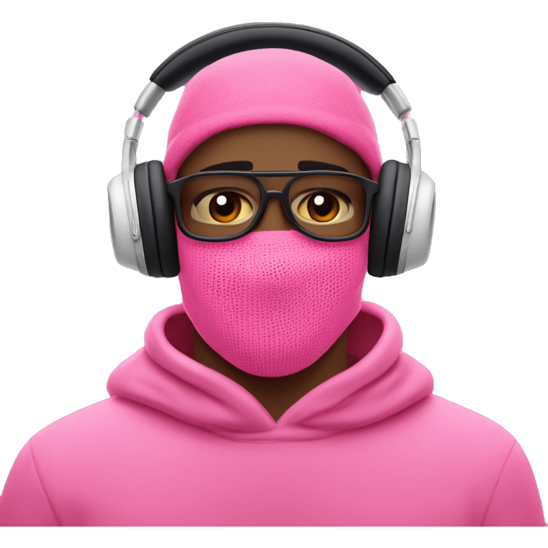 guy in pink balaclava listening to music on headphones AirPods Max  emoji