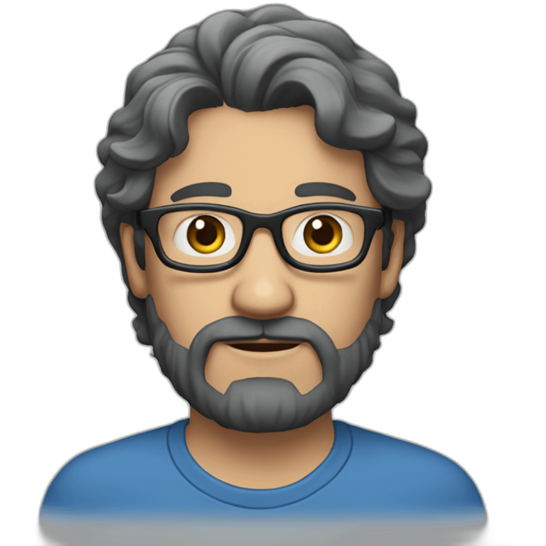 40-year-old man with long, gray, black hair. He wears blue glasses and has neither a mustache nor a beard. emoji