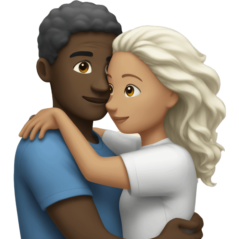 black man and white woman hugging emoji