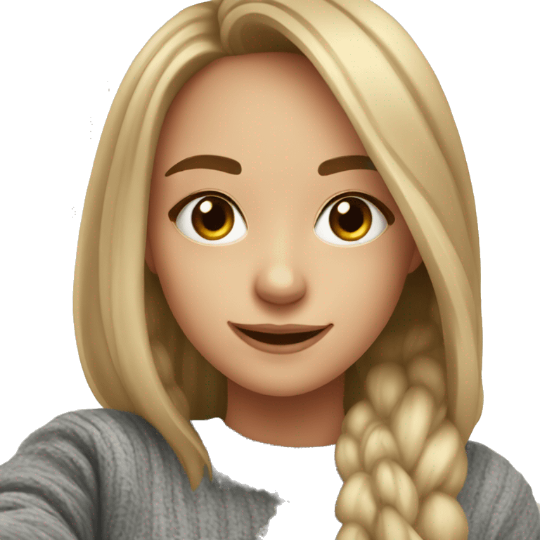 smiling girl taking selfie indoors wearing sweater emoji