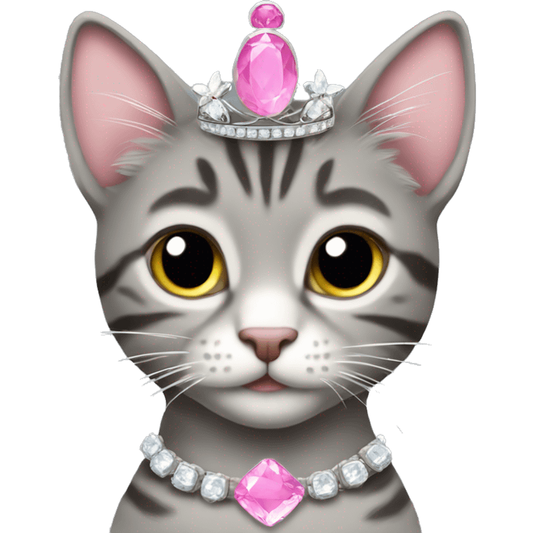 gray tabby wearing pink gem tiara emoji