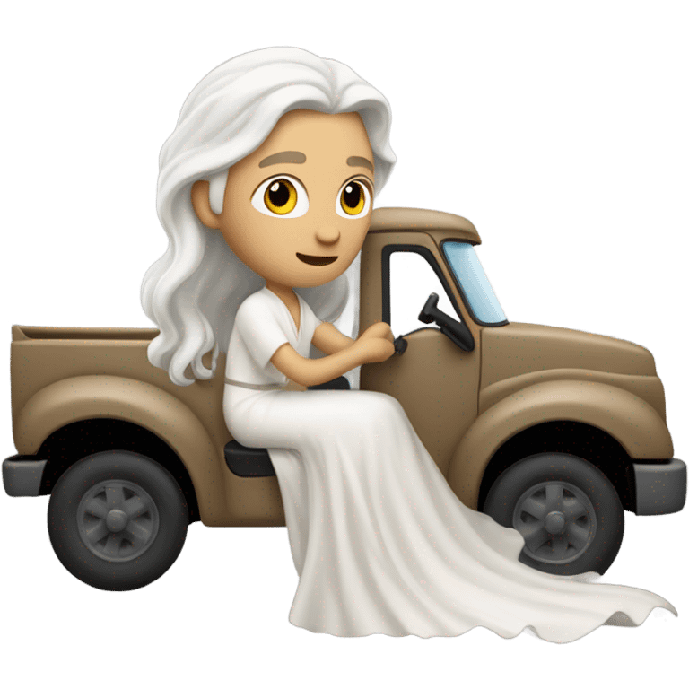 white man Poseidon driving truck. long white hair white dress emoji