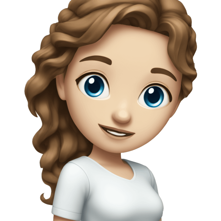 beautiful girl with brown hair and blue eyes in white top emoji