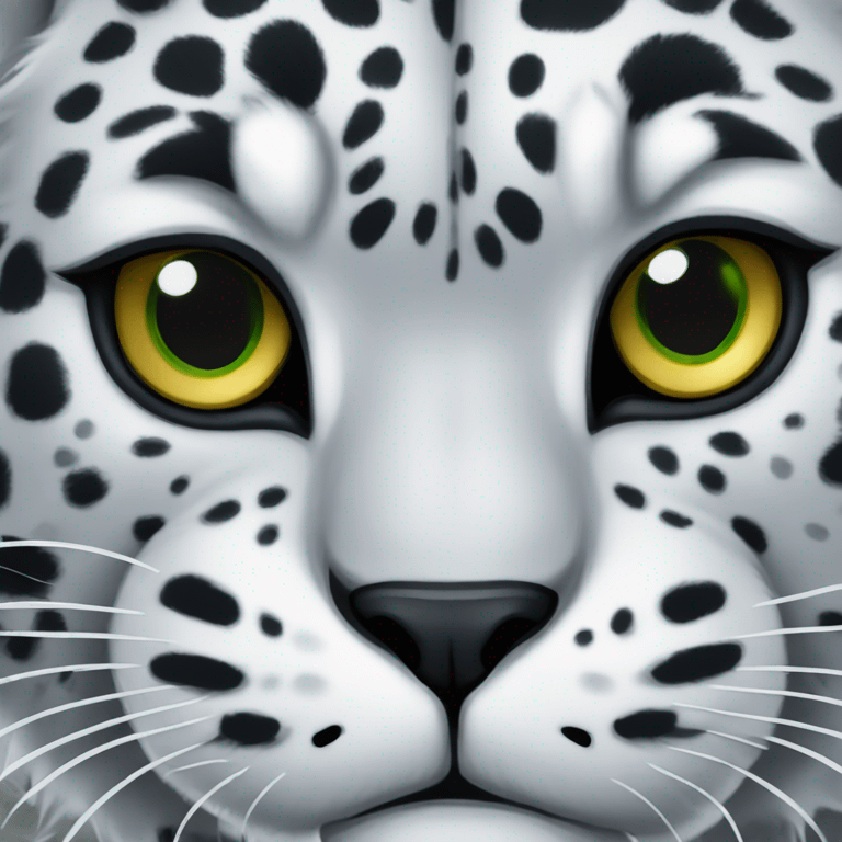 Angry snow leopard with golden green eyes snarling emoji