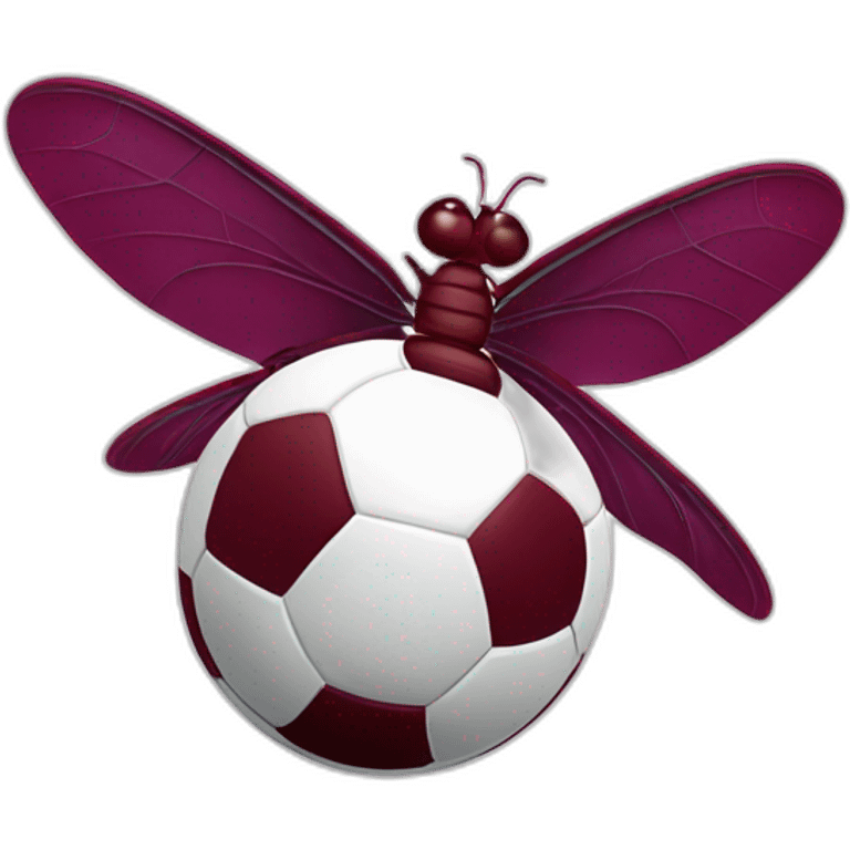 a maroon cartoon dragonfly playing soccer emoji