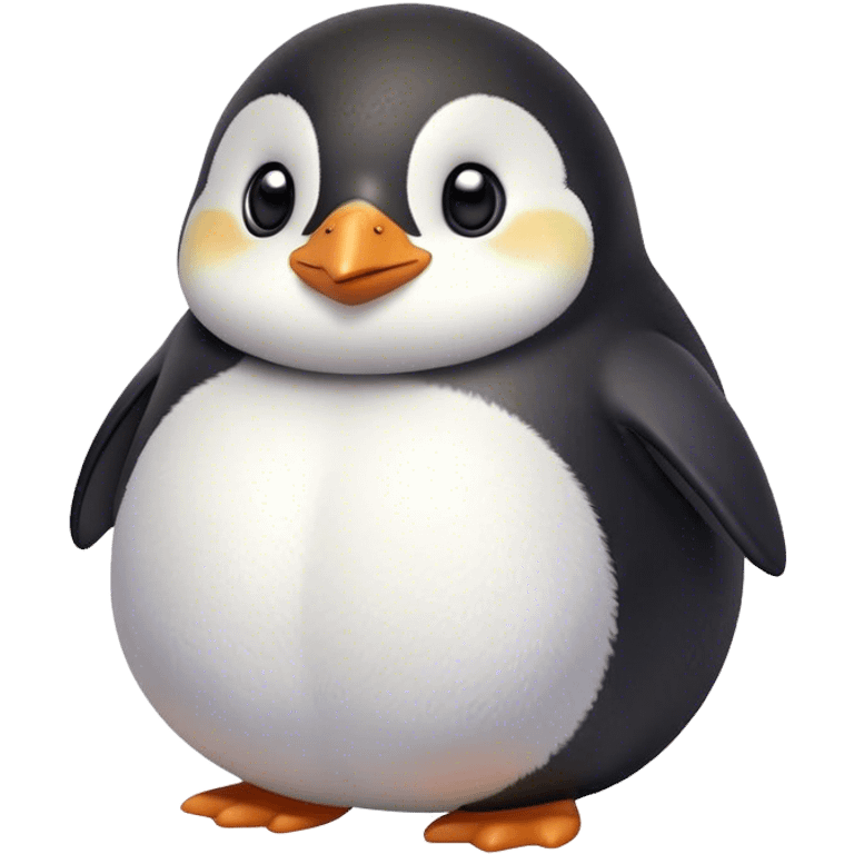 Cinematic chubby penguin, round fluffy body, tiny beak and feet, soft glowing feathers, gentle happy eyes, slightly tilted head, warm and irresistibly cute. emoji