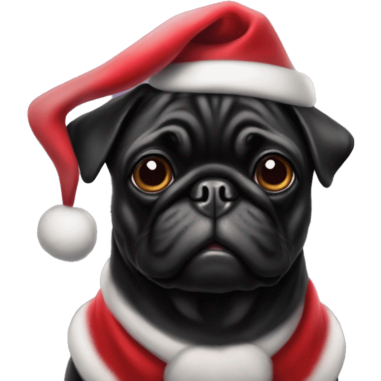 Black pug dressed as Santa   emoji