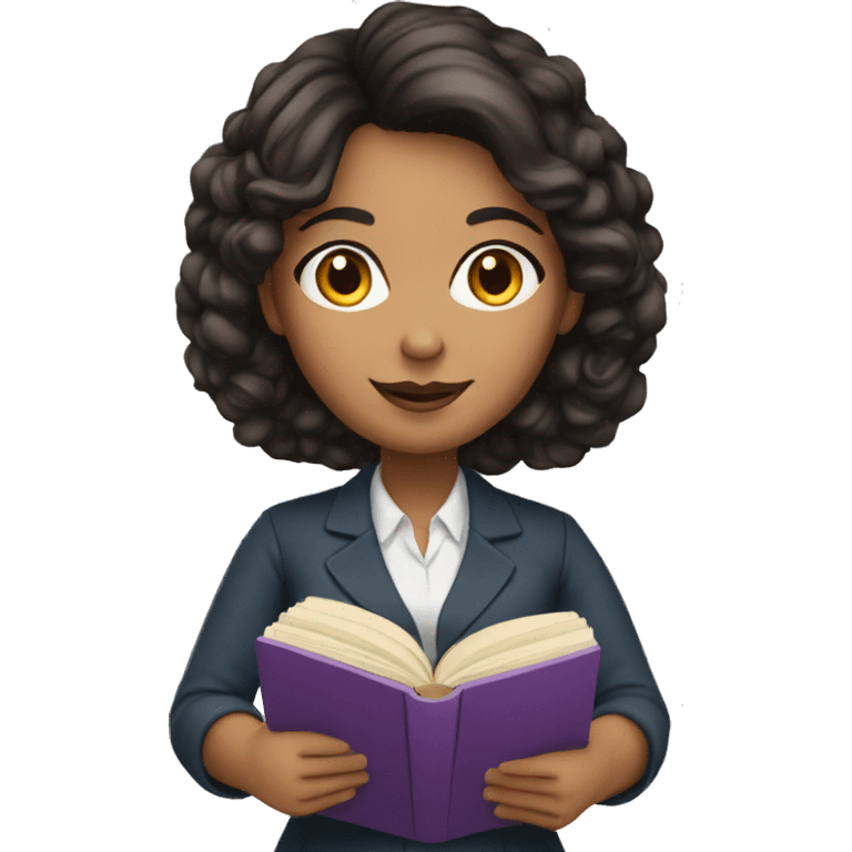 teacher woman dark hair color holding book emoji