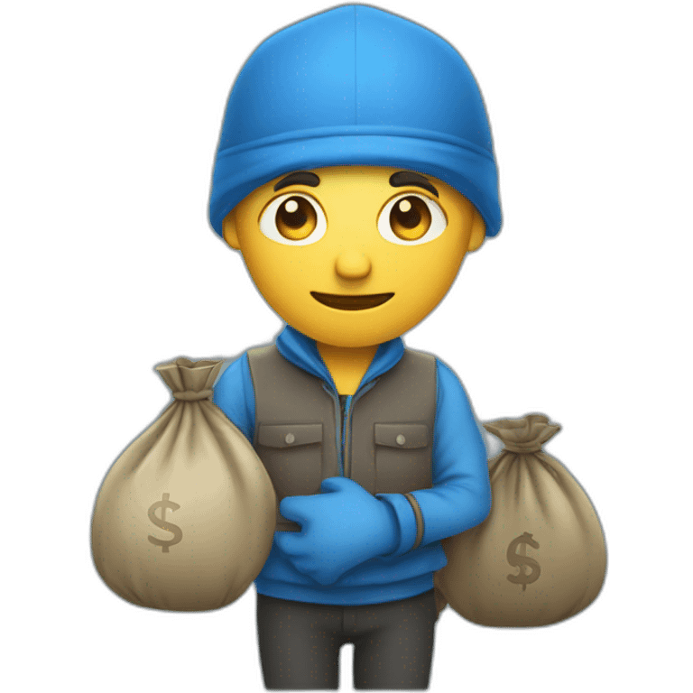 man with money bag in blue cloths emoji