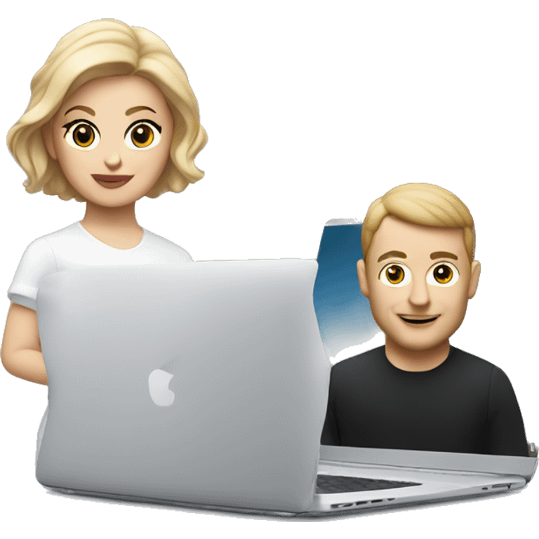 a white memoji with a french crop behind a laptop emoji