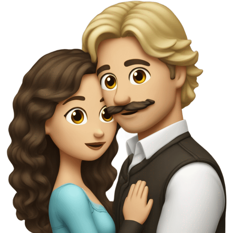 Man with brown hair and blond mustache kissed beautiful girl with dark brown hair  emoji