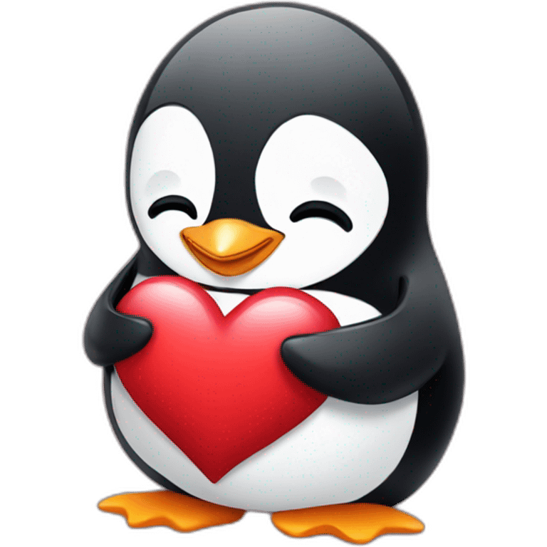 Penguin hugging a heart emoji