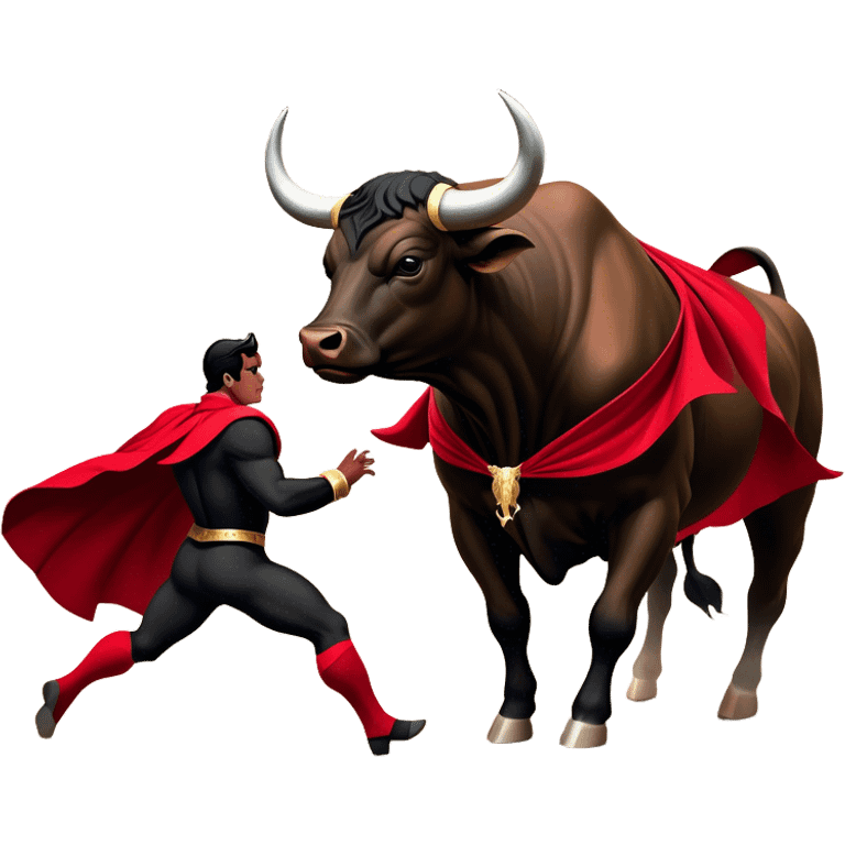 ​Cinematic Realistic black charging bull, against a matador depicted in a flowing red cape, captured in the dramatic moment of confronting a charging bull in a traditional bullring, rendered with dynamic motion and dramatic lighting that encapsulates the intensity and artistry of the spectacle, emoji