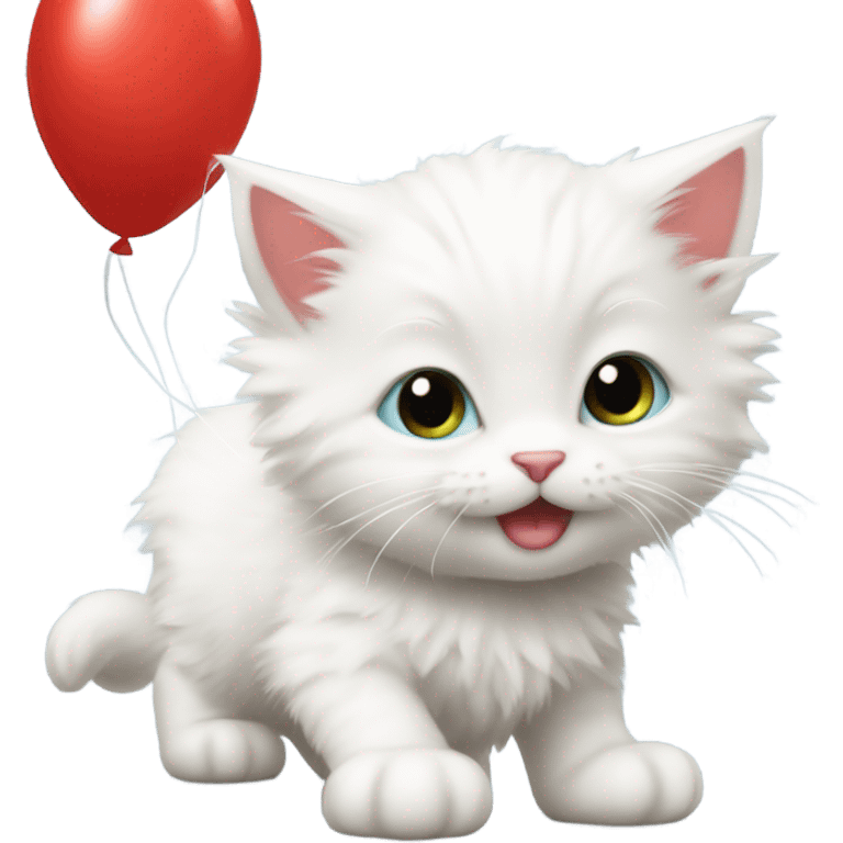 small white kitten and red balloons emoji