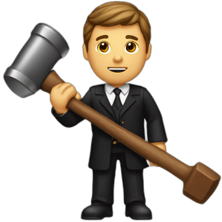 male judge holding a small woodden hammer emoji