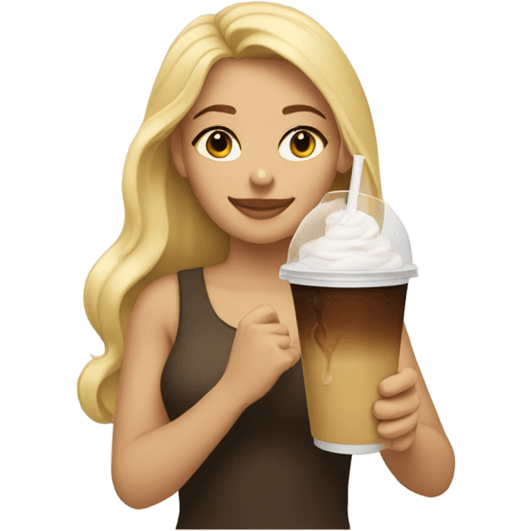 Blonde hair girl with ice coffee  emoji