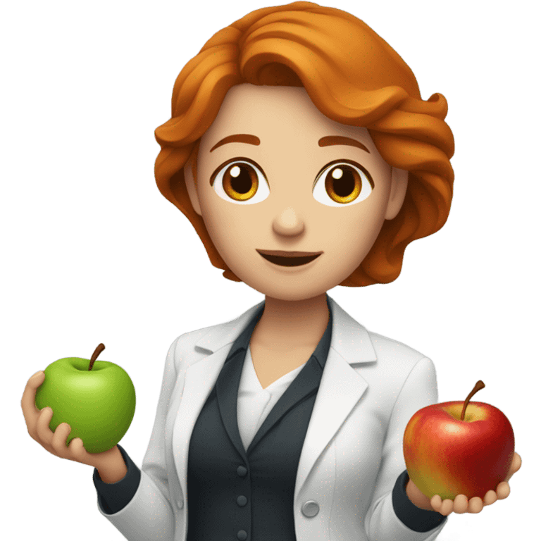 medium red hair woman nutritionist with apple emoji