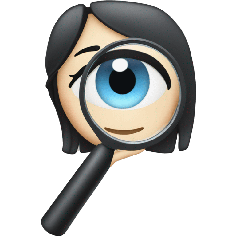 white Girl with black hair and blue eyes with magnifying glass emoji