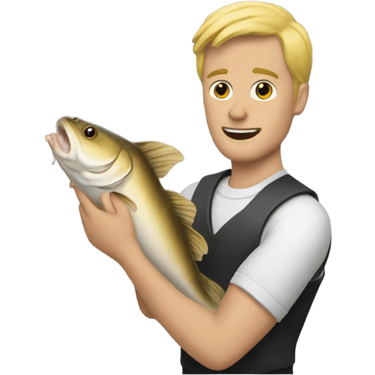 Blonde man with big catfish emoji