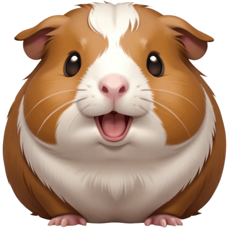 Cinematic Cute Yawning Brown and White Banded Guinea Pig Portrait Emoji, Head tilted slightly with a dramatic, wide-open yawn, revealing a soft, banded fur of brown and white with tiny, droopy ears, round dark eyes barely open in drowsy contentment, Simplified yet irresistibly adorable features, highly detailed, glowing with a soft, cozy glow, high shine, relaxed yet expressive, stylized with a touch of whimsy, bright and endearing, soft glowing outline, capturing the essence of a sleepy yet affectionate guinea pig, so drowsy it feels like it could stretch out of the screen and curl up for a nap! emoji