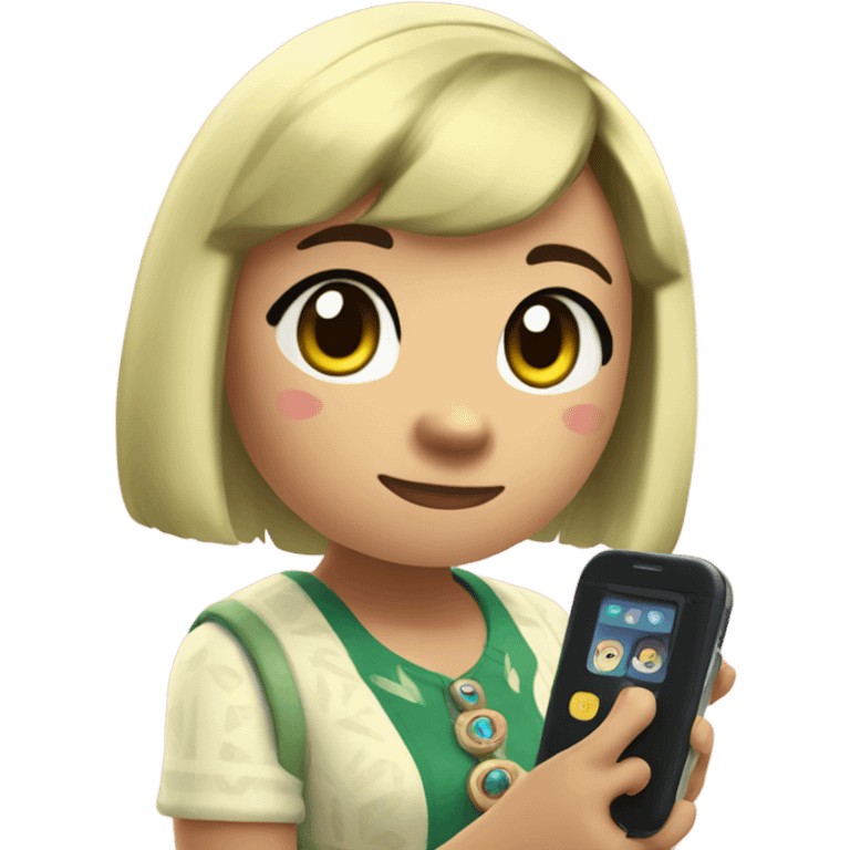 isabel from animal crossing with a nook phone emoji