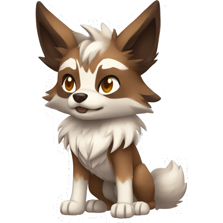 Brown and White Cartoon Chibi Wolf Eevee Lycanroc Full Body emoji