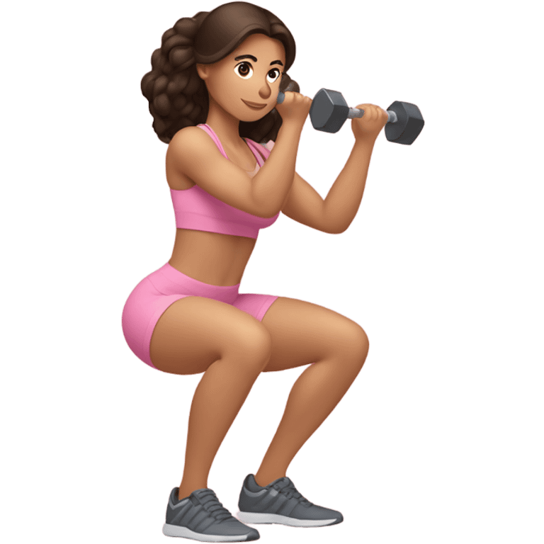 Brunette women squatting weights in light pink emoji