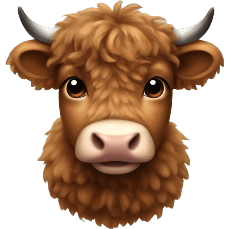 brown fluffy baby scottish cow with a small bow on head emoji