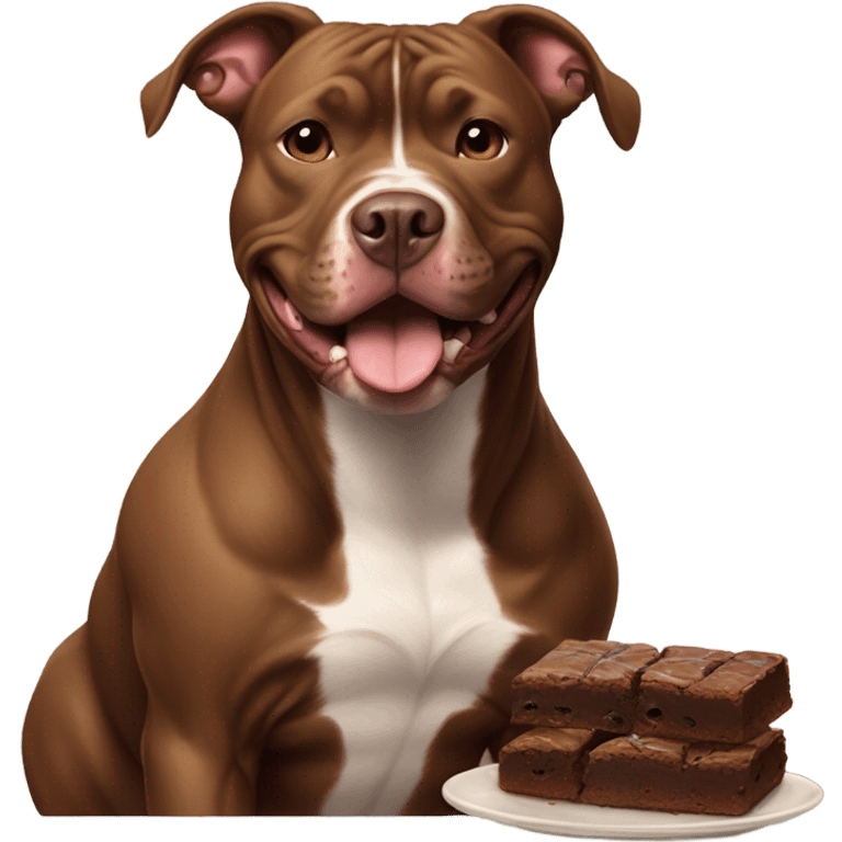 Brown pitbull eating a brownie.  emoji