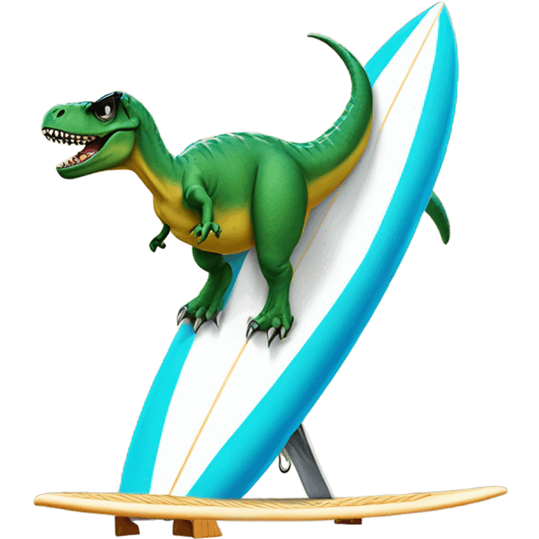 T-rex with sunglasses riding on a surfboard  emoji