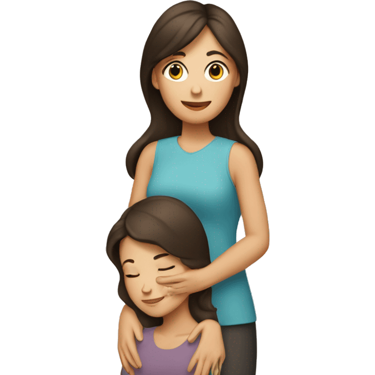 Brunette mom and daughter hugging emoji