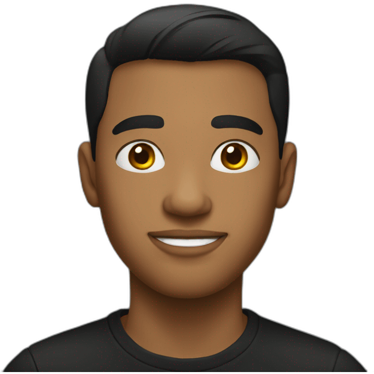 young American man, black hair, shaved, black tshirt emoji