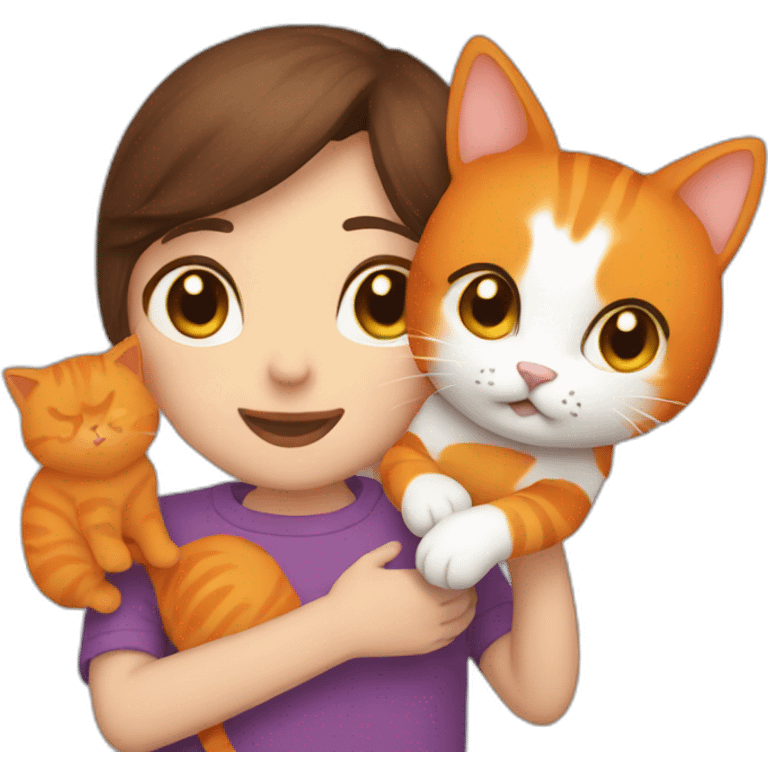 brown haired friend holding orange cat emoji