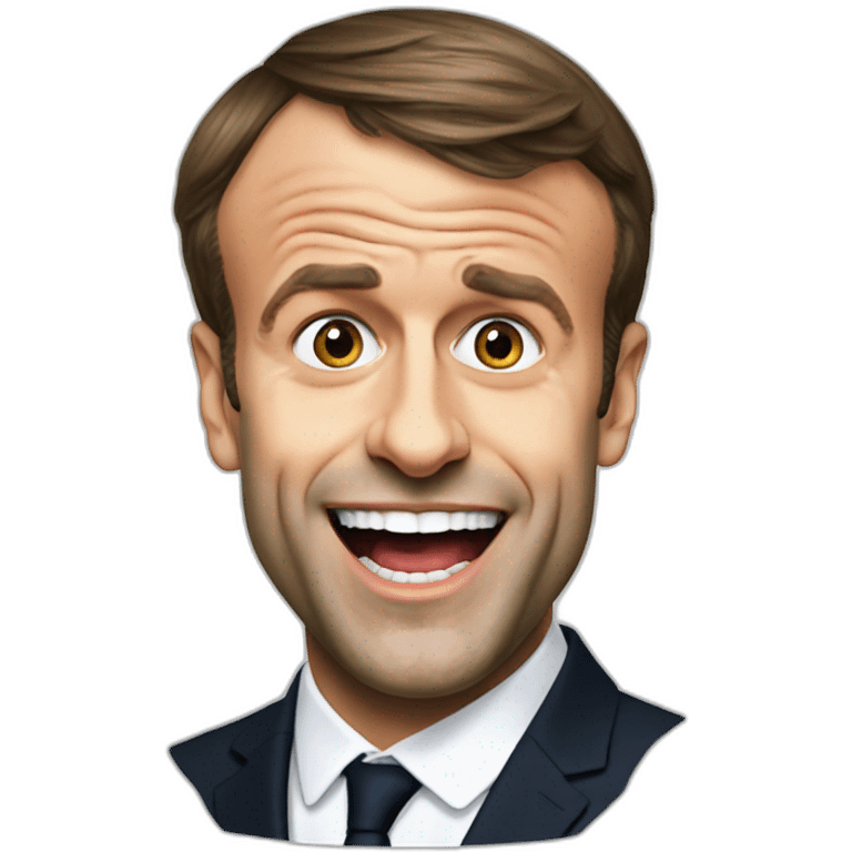 emmanuel macron with big mouth emoji