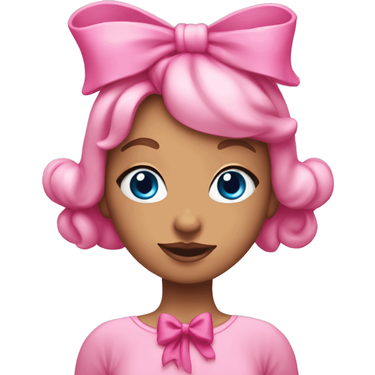 Bubble girl with her body outlined in blue with a big pink bow on her head, wearing a pink dress emoji