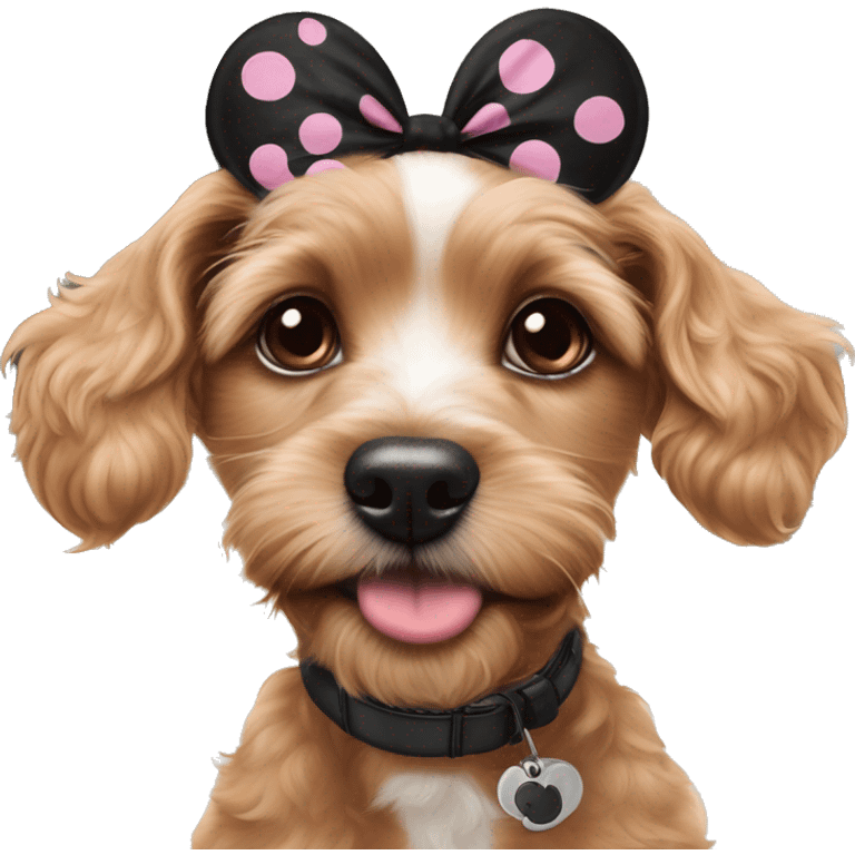 Ruby, cava poo puppy wearing Minnie mouse ears emoji