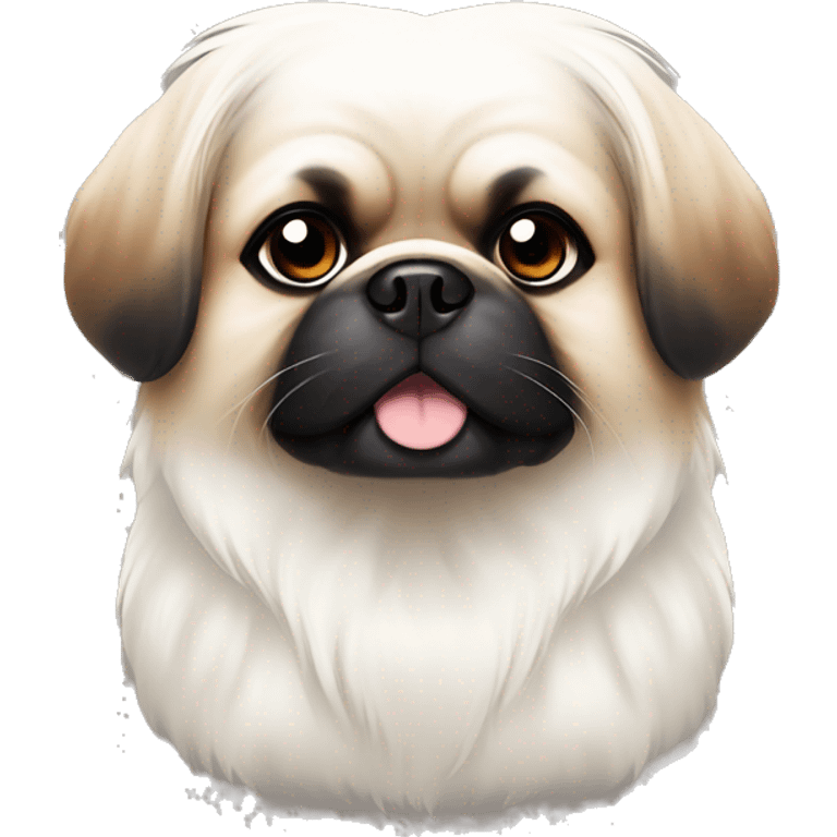 kind white pekingese with black and brown spots emoji