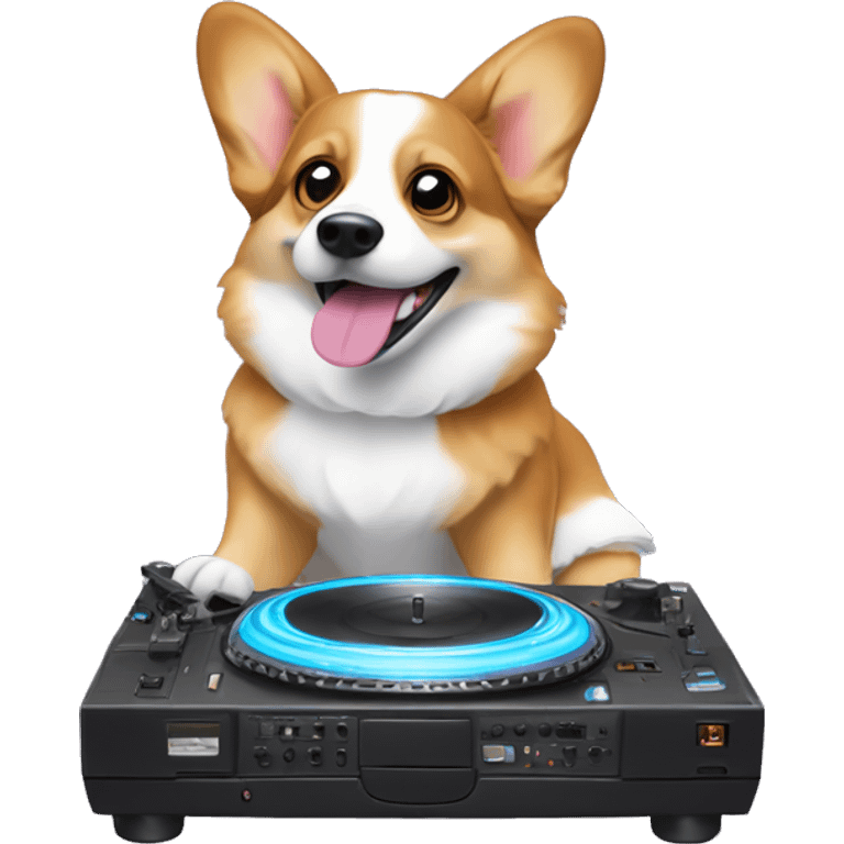 Corgi Dj with turn tables in disco emoji