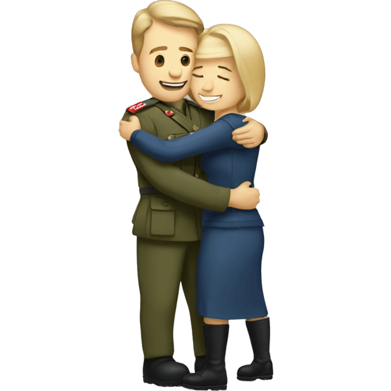 military man and Canadian wife hug emoji