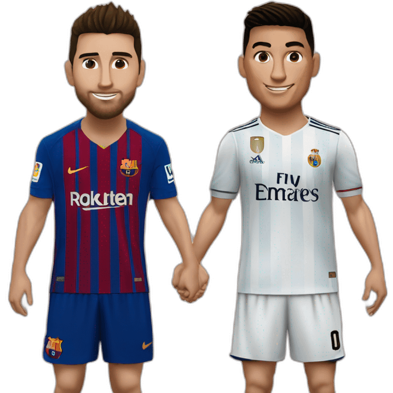 Realistic Leo Messi and realistic Cristiano Ronaldo huging emoji