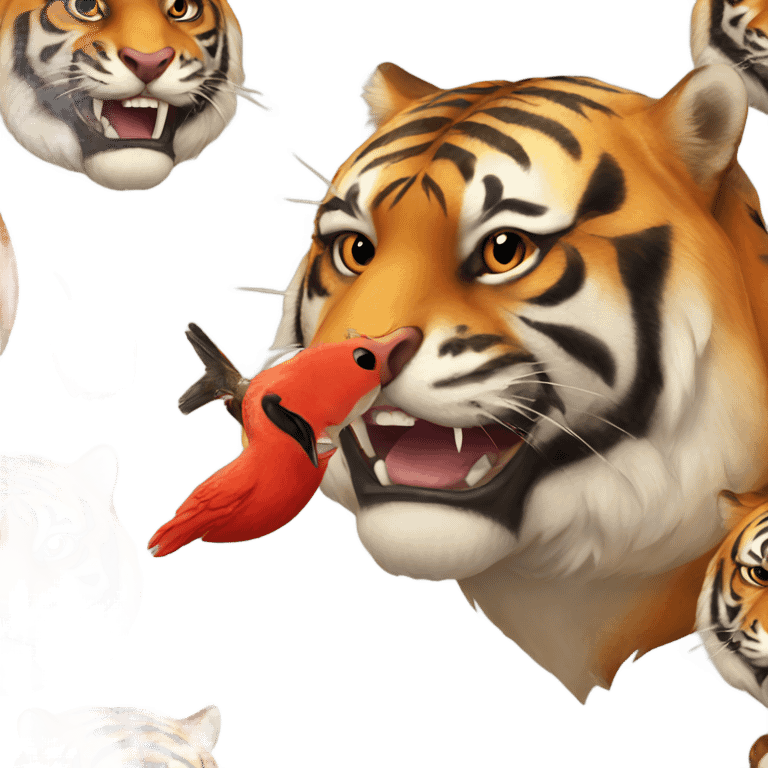 Tiger eating red bird emoji