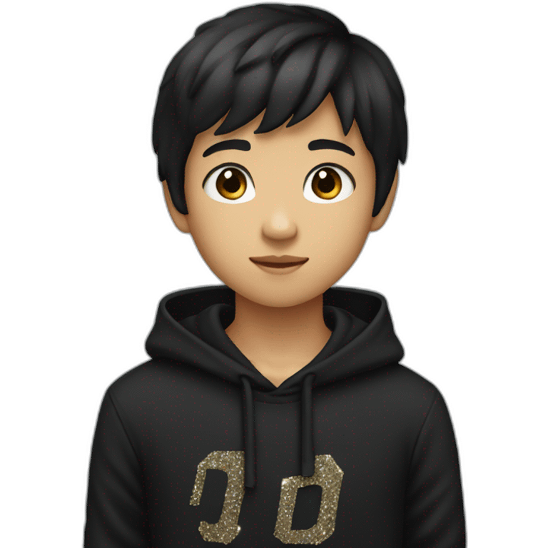 asian boy with black hoodie with glitter letter D  emoji