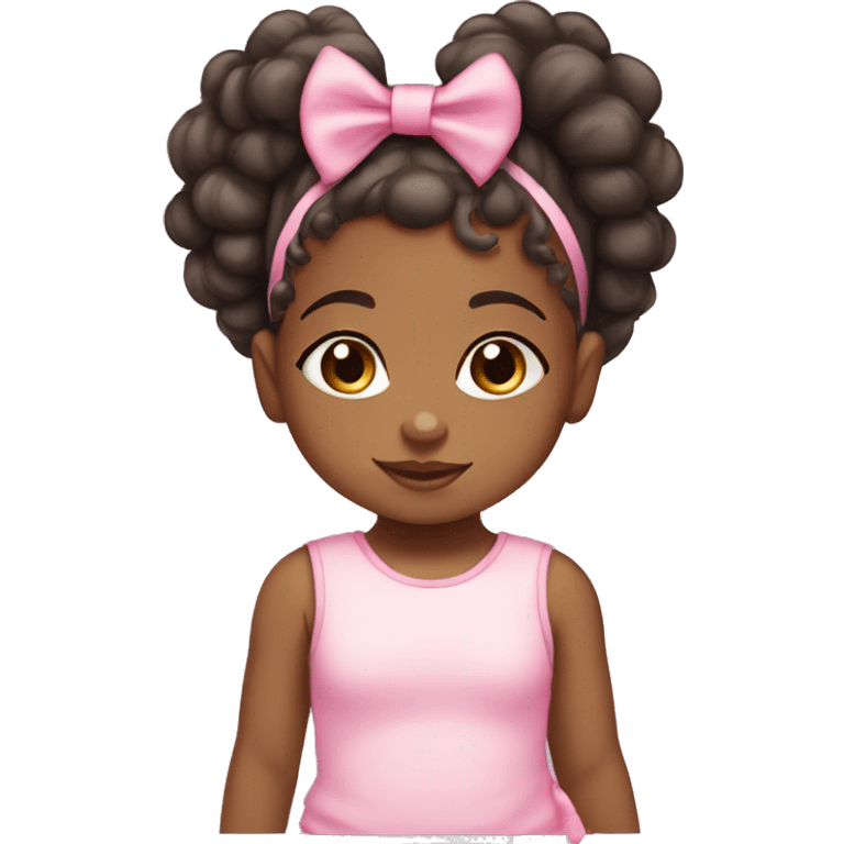 African American baby girl with pink bow in her curly hair ponytail emoji