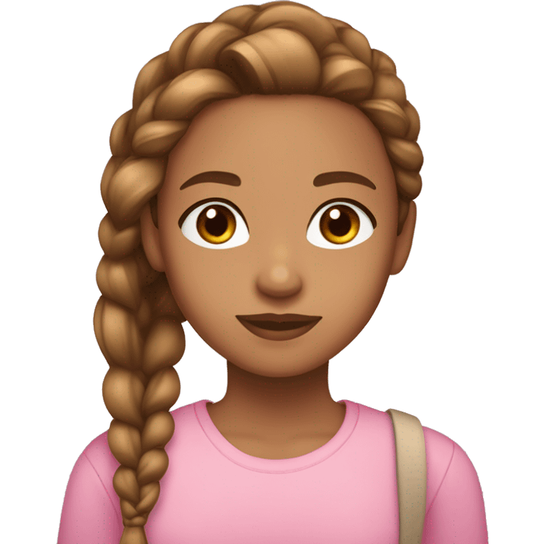 Girl with brown eyes light brown hair and a side braid and a pink shoulder shirt and light caramel skin tone emoji