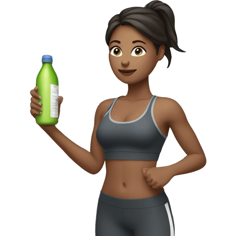 create a woman in gym clothes holding a bottle in her hand emoji