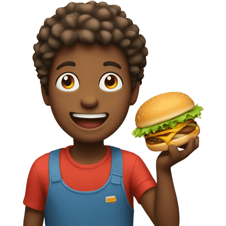 Happy boy eating a burger emoji